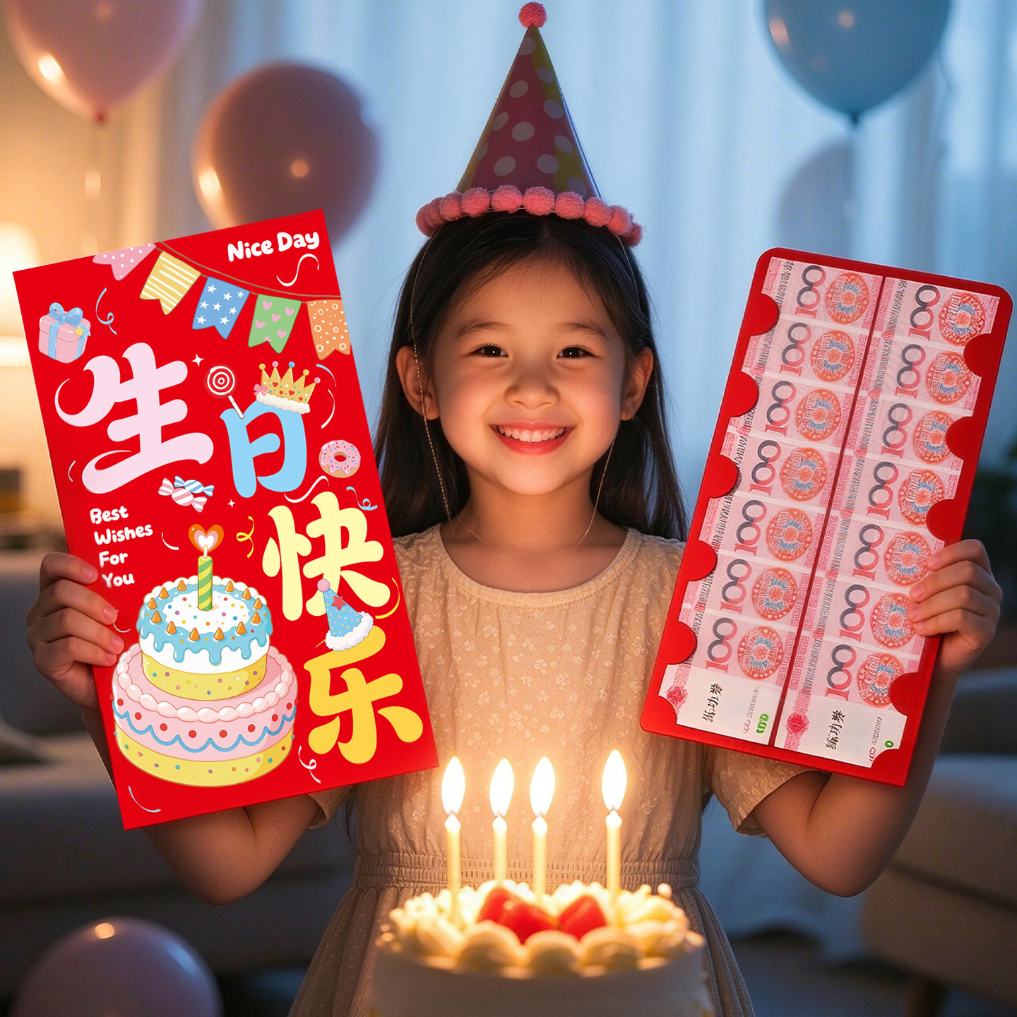 生日快乐超大红包袋2027新款儿童周岁仪式感礼物万元特大号利是封
