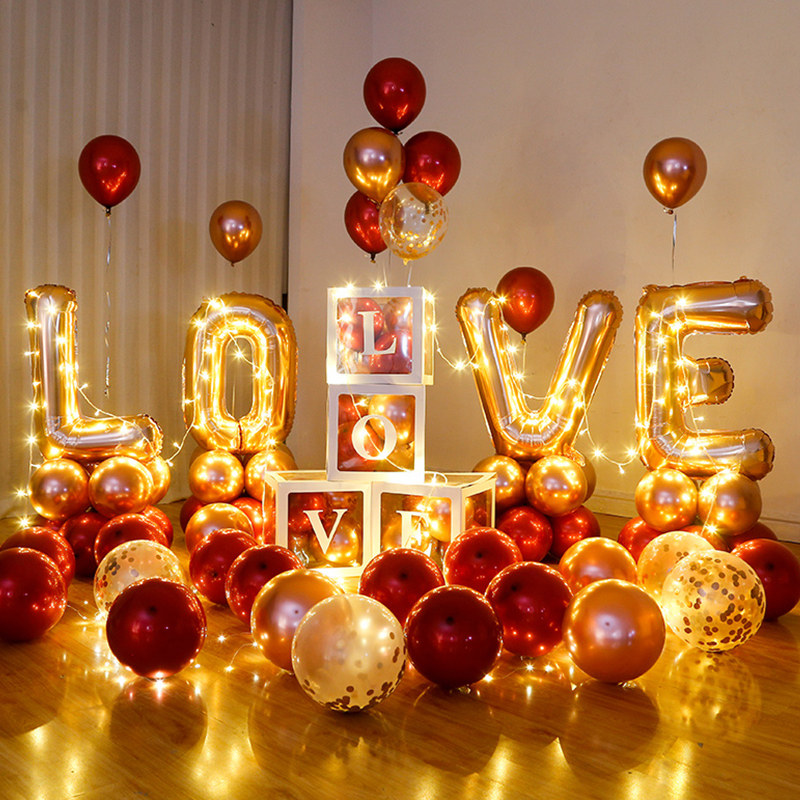 求婚LOVE铝膜气球七夕节表白室内浪漫氛围场景装饰结婚房布置道具