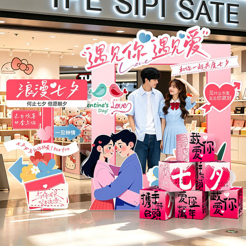 七夕装饰场景布置节日商场店铺告