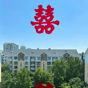 新房玻璃门窗花订婚礼囍字贴装 结婚喜字静电贴婚房布置套装 饰用品