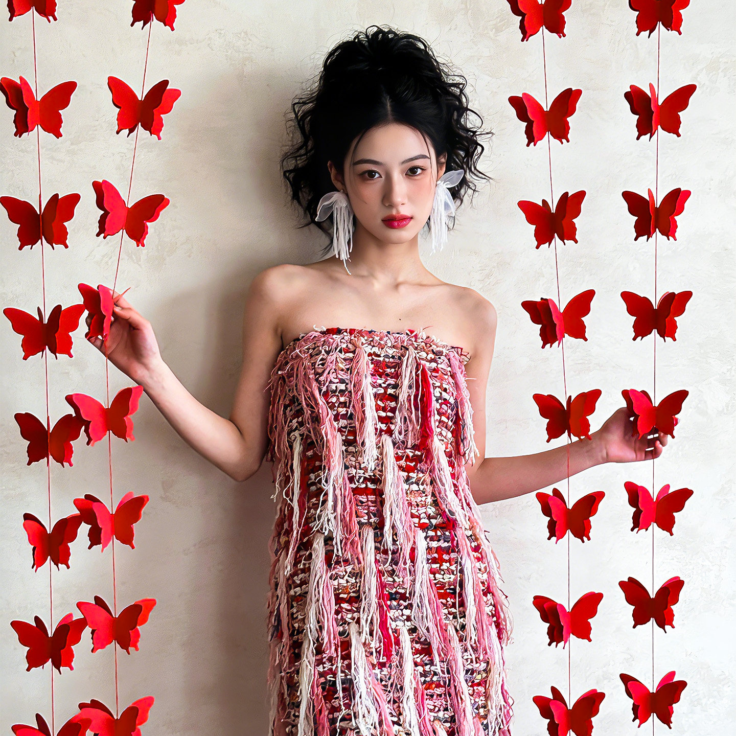 婚房布置套装晨袍拍照背景装饰长条喜字男女方卧室结婚礼蝴蝶拉花