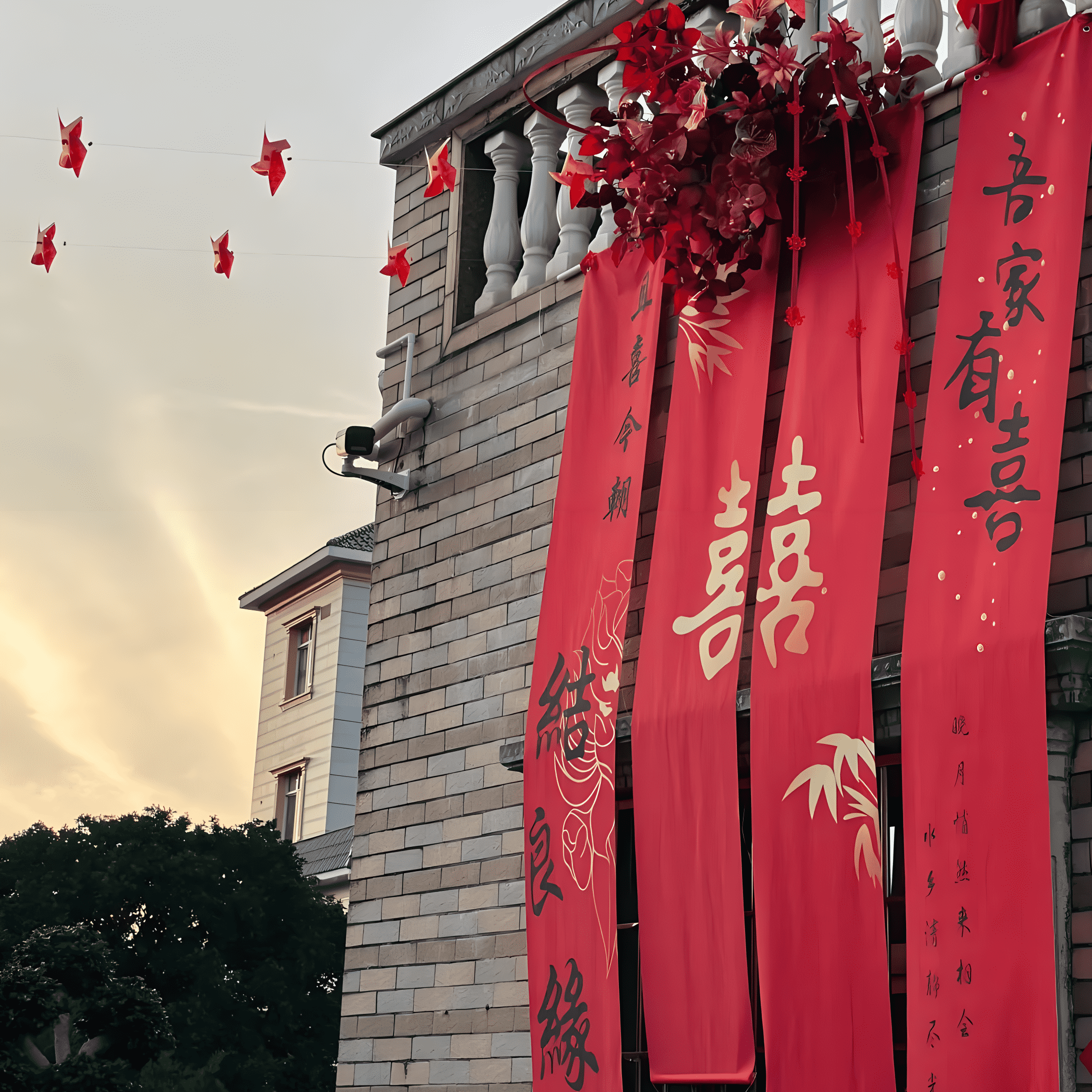 结婚条幅挂布婚房农村装饰别墅院