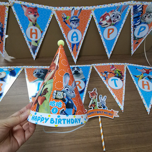 疯狂动物城Zootopia 2 生日派对布置卡通蛋糕插牌甜品台装饰定制
