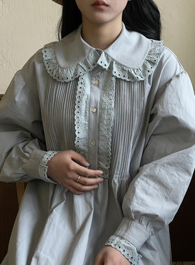 the tree 树 法式蕾丝花边娃娃领连衣裙女春季新款设计感小众长裙