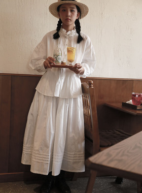 the tree树 日系亲子款森系初秋套装女拉夫领打褶衬衫+半身裙纯棉