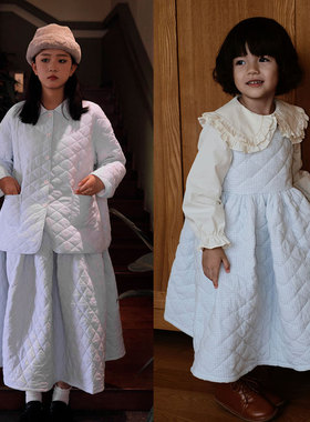 thetree树 《暖阳系列》夹棉套装亲子款女童格子背心裙外套半裙冬