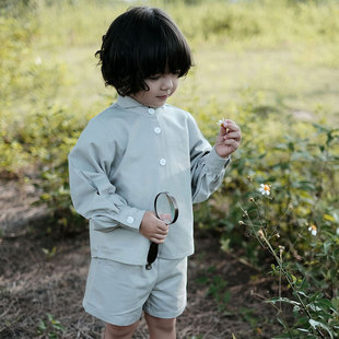 the tree 树 法式套装儿童制服长袖外套+短裤两件套翻领男女童秋