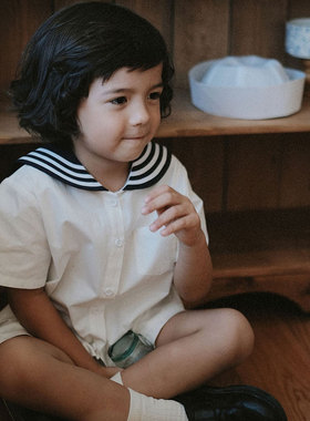 the tree 树 法式小众水手服套装夏儿男女童海军领短袖衬衫+短裤