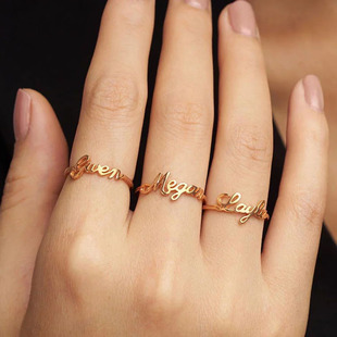 定制S925纯银字母戒指男女对戒情侣闺密DIY名字毕业日韩系尾戒环