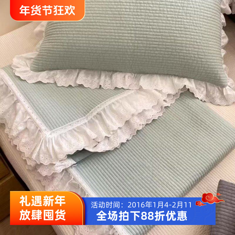 韩国进口纯棉床盖荷叶边绗缝床单