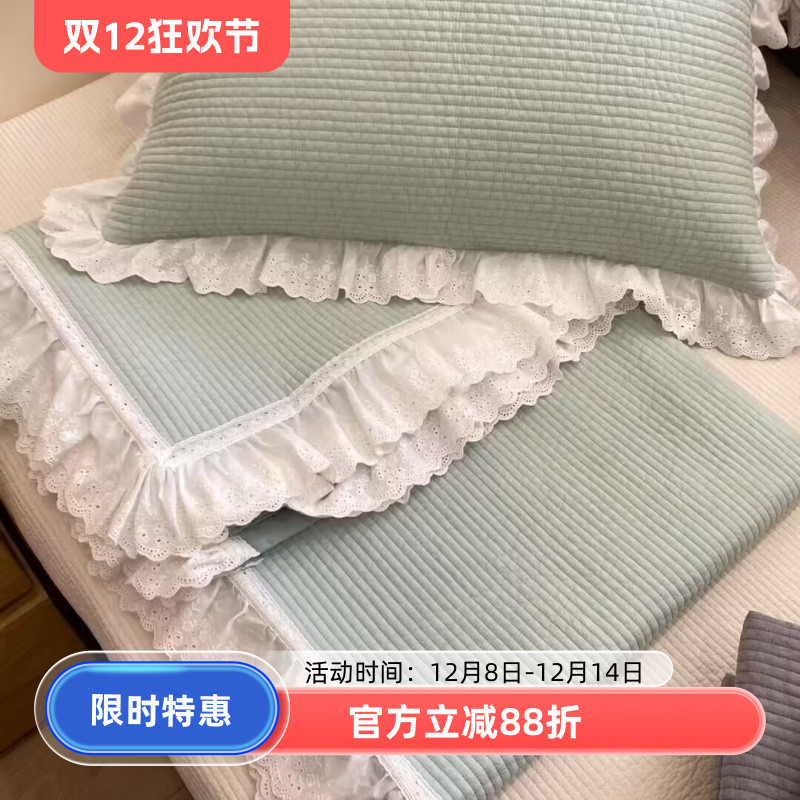 韩国进口纯棉床盖荷叶边绗缝床单