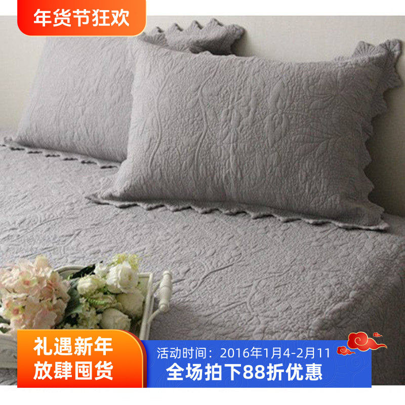 韩国纯棉枕套全棉枕头套简约时尚水洗棉夹棉衍缝花纹边大号枕芯套