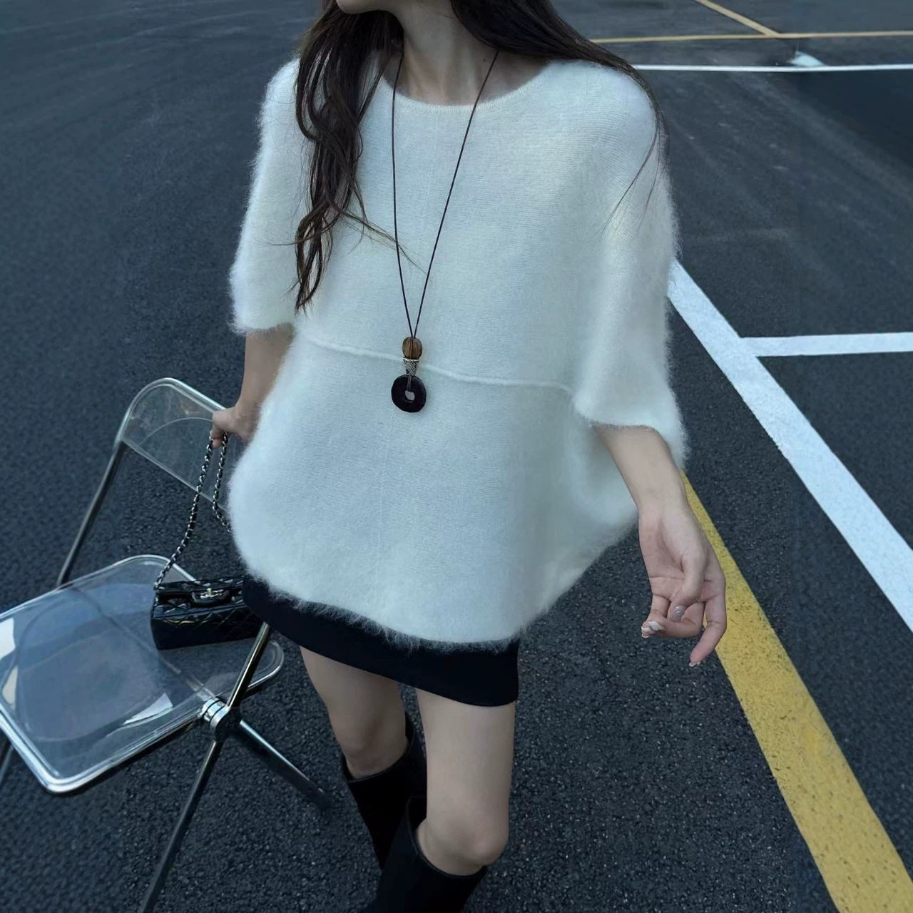 290g羊绒羊毛蝙蝠袖针织衫女