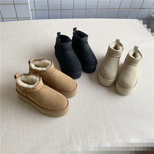 栗子鞋柜   羊皮毛一体5cm厚底防滑保暖短筒外穿百搭雪地靴女冬季