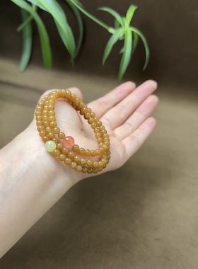 新疆直发正品和田玉且末糖玉多圈手串天然玉石珠串5mm黄糖带证书