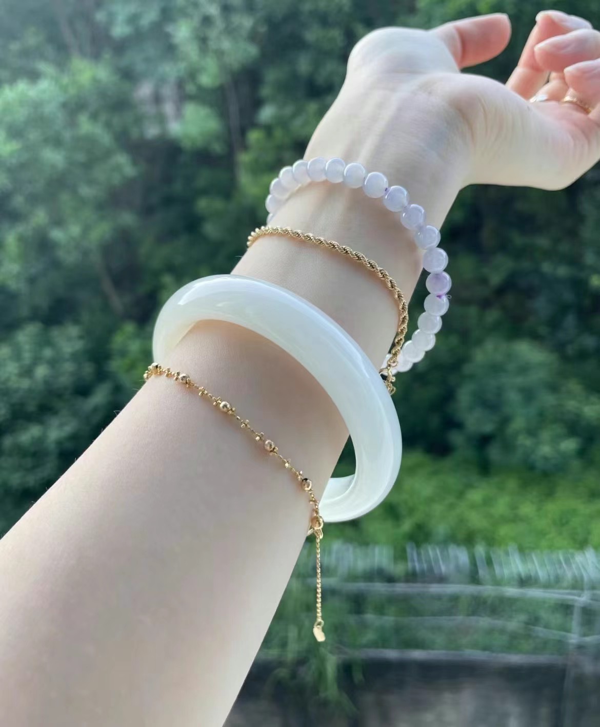 新疆直发包邮天然金丝玉手镯戈壁白玉镯子天然玉石带证书