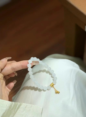 新疆直发包邮天然和田玉白玉手链圆珠女款单圈手串6带证书