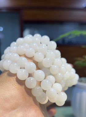 新疆直发正品和田玉羊脂白玉手链老坑料圆珠手串天然玉石带证书