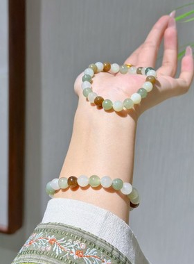 新疆直发正品和田玉多宝手串天然玉石手链圆珠单圈8mm带证书