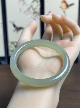 新疆直发正品和田玉晴水手镯天然玉石捡漏湖水绿镯子圈口53带证书