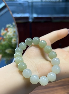 新疆直发和田玉湖水绿晴水渐变色手串天然玉石老料手链12带证书