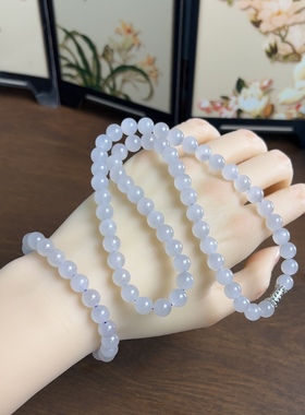 新疆直发正品和田冰烟紫项链手链两件套天然玉石老珠子8mm带证书