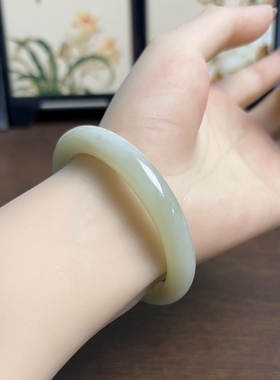 特价和田玉晴水手镯新疆直发正品天然玉石镯子圈口55带证书
