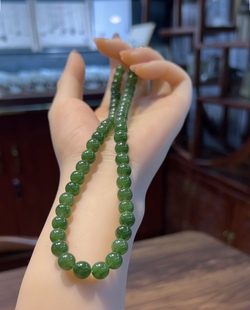 新疆直发正品和田玉碧玉项链天然玉石妈妈链8mm带证书