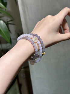 新疆直发 天然和田玉烟紫色手链项链两用串珠6mm带证书 包邮