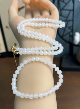 新疆直发正品和田玉羊脂白玉项链手链两件套天然玉石老坑料带证书