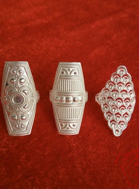 彝族手工银戒指银民族风格女款