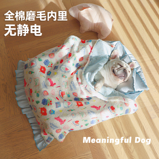 全棉磨毛内里宠物毛毯防静电短毛绒狗狗冬季保暖加厚纯棉睡觉毯子