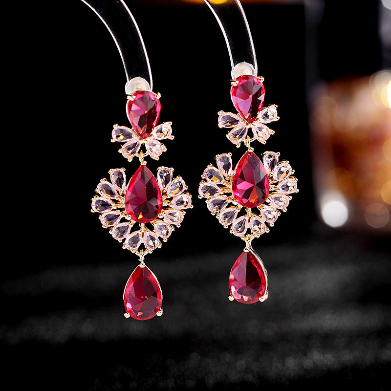 新款2023凤尾花925银针 锆石镶嵌时尚轻奢风耳高级感耳环水滴耳钉