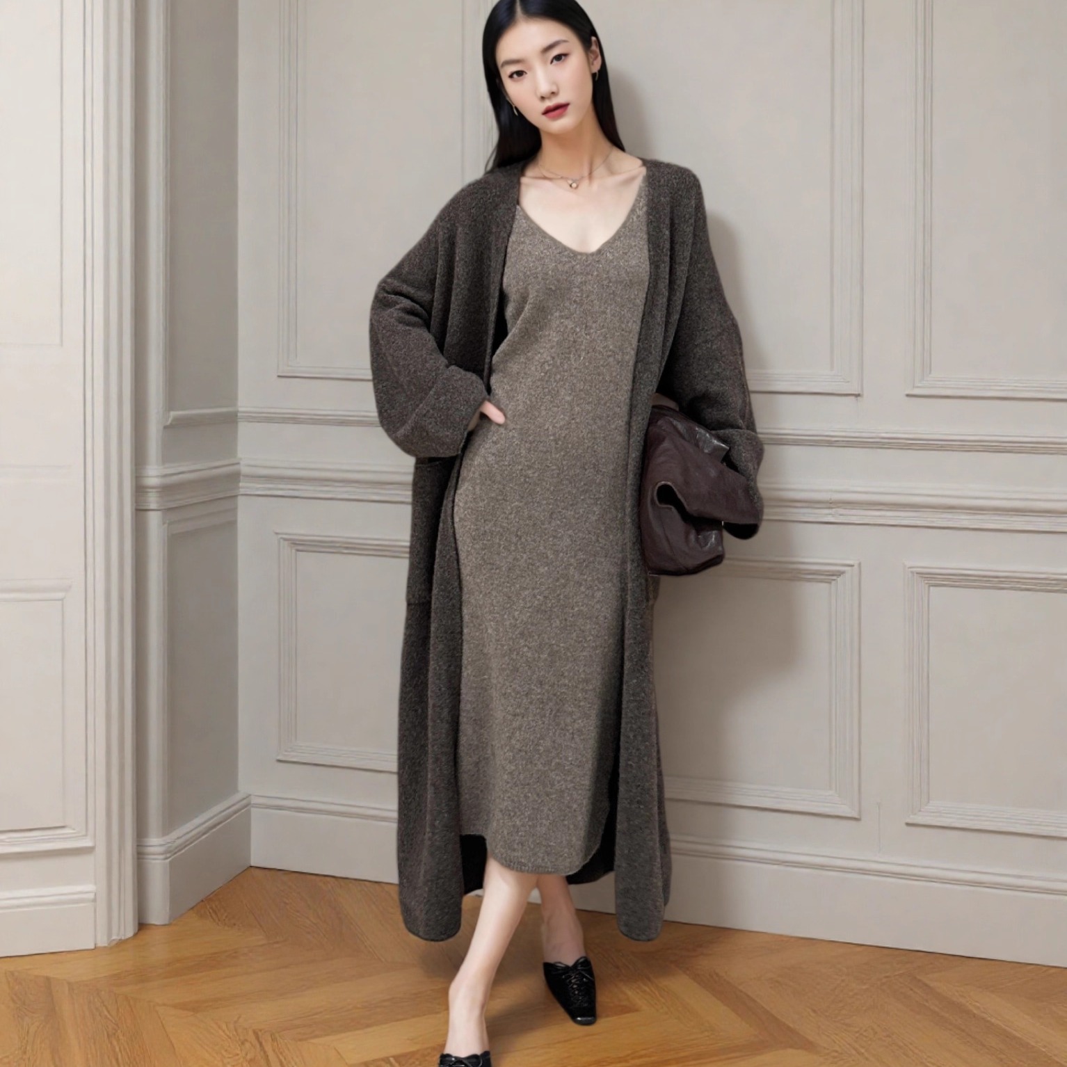 d.two秋冬打底吊带牦牛绒连衣裙