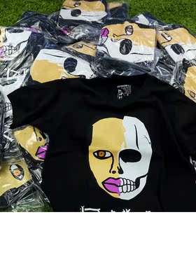 Odd Future骷髅头印花短袖T恤男女黑色摇滚风复古潮牌