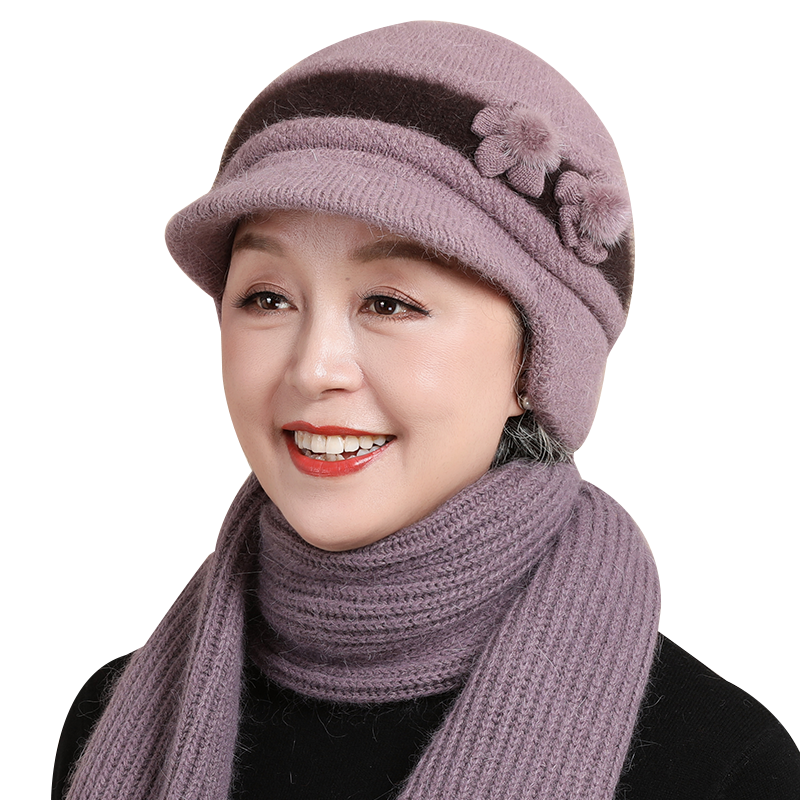 妈妈帽子女冬季老人保暖中老年人毛线帽女士奶奶老太太帽冬天护耳