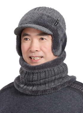 中老年人毛线帽男士秋冬加绒保暖