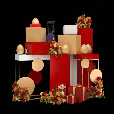 砸金蛋台美陈节日售楼处装饰礼品堆头布置房地产营销中心布置氛围