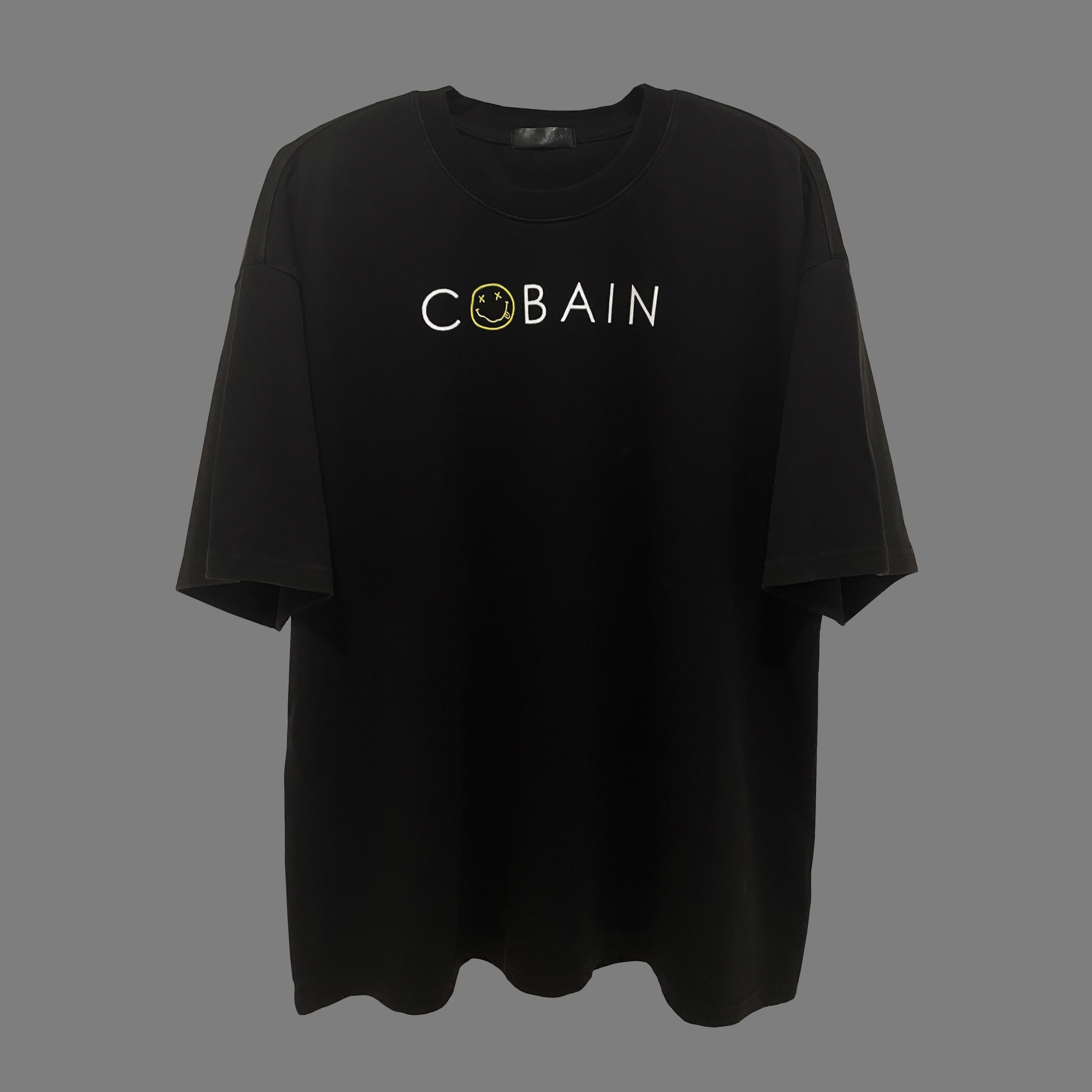 样板 sample plate cobain 领口小字母 水洗黑落肩廓形印花t 短袖