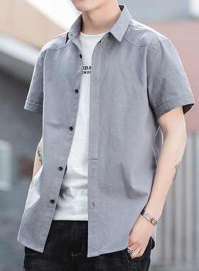衬衫男短袖宽松衣服港风外套衬衣