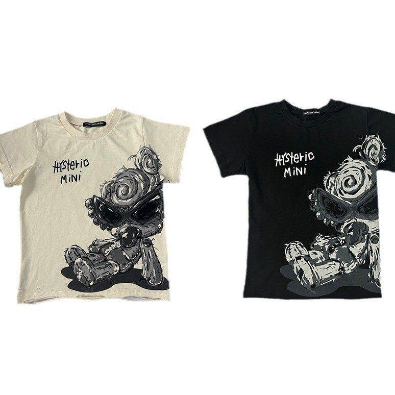 25纯棉可爱男童女童短袖T恤黑超奶嘴印花圆领短袖时尚儿童短袖T恤