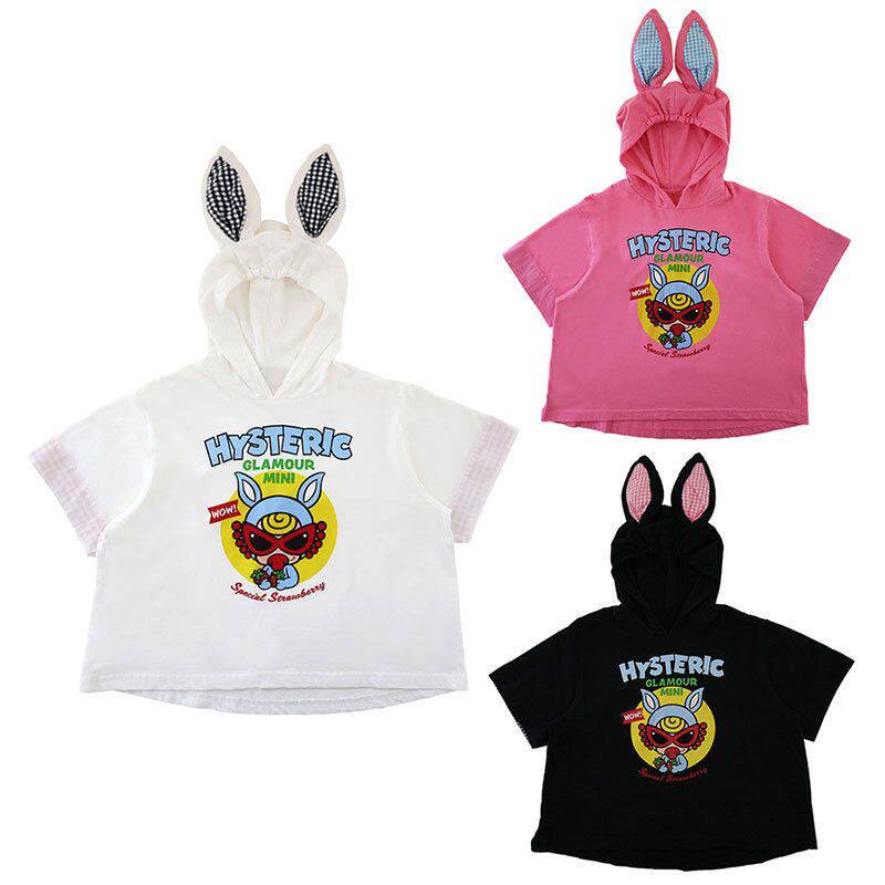 黑超 奶嘴童装 夏季新款mini黑超兔宝宝耳朵连帽短袖T恤上衣无标