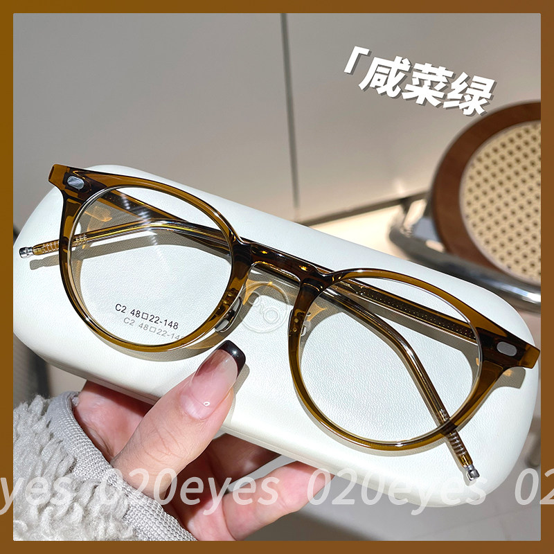 高级感韩版圆框复古玳瑁眼镜框女近视可配度数素颜大脸显瘦平光镜