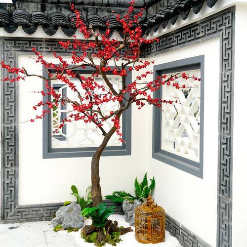 仿真梅花树腊梅仿真树庭院高档中式落地客厅造景室内梅花树仿真
