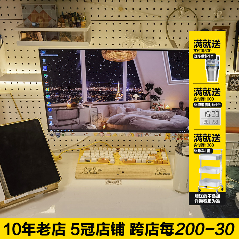 贫穷美学货架显示器支架臂增高台式电脑双屏壁挂免打孔洞洞板专用