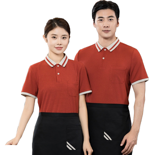 快餐厅服务员短袖工作服奶茶咖啡火锅面包饭店食堂工装定制t恤男