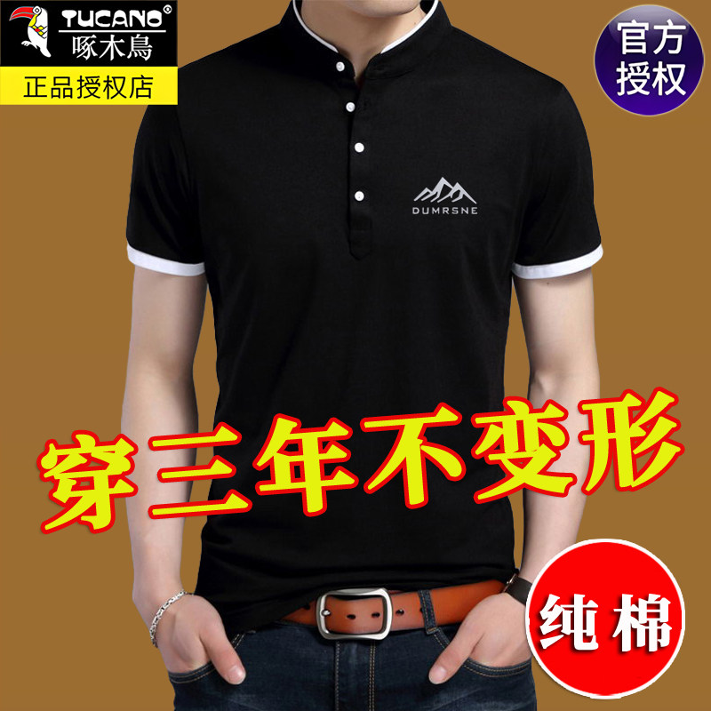 啄木鸟男士短袖t恤纯棉夏装2026潮流Polo衫冰感帅气立领薄款体桖
