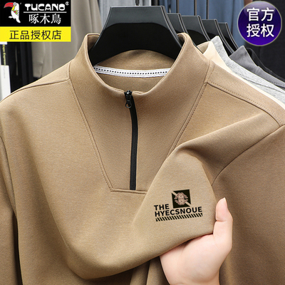 啄木鸟半拉链长袖t恤男纯棉卫衣