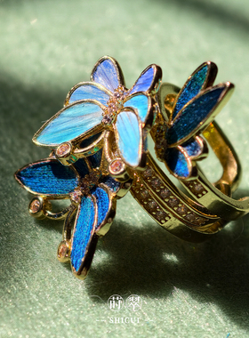 暮云归-莳翠孔雀鹦鹉羽毛非遗仿点翠叠戴开口戒指新中式古典国风