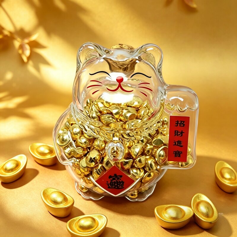 招财猫咪迷你攒金豆子小猪存钱罐金豆豆瓜子可爱猫咪收纳瓶许愿瓶